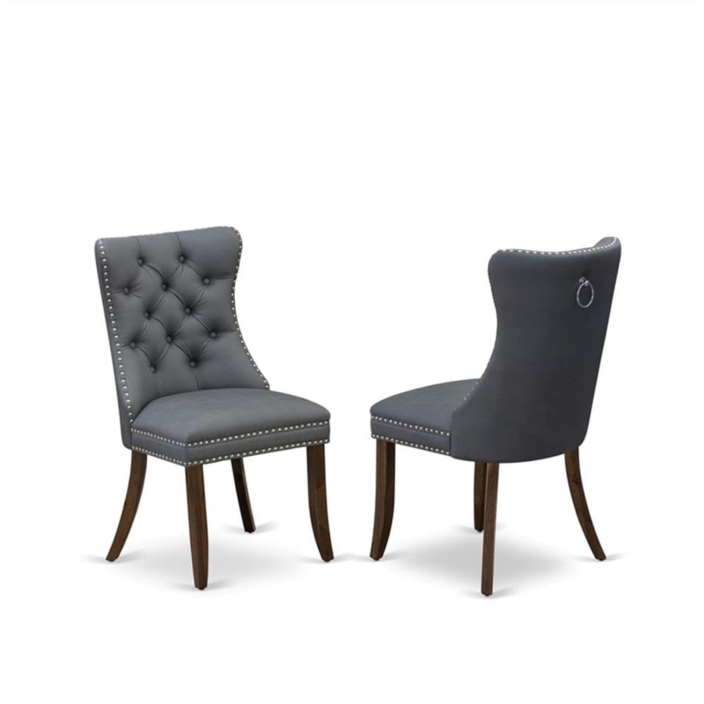 9-Piece Acacia Wood Dining Set with Gray Faux Leather Chairs O39173
