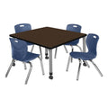 36" Square Mobile Table with 4 Navy Blue Stackable Chairs R418325
