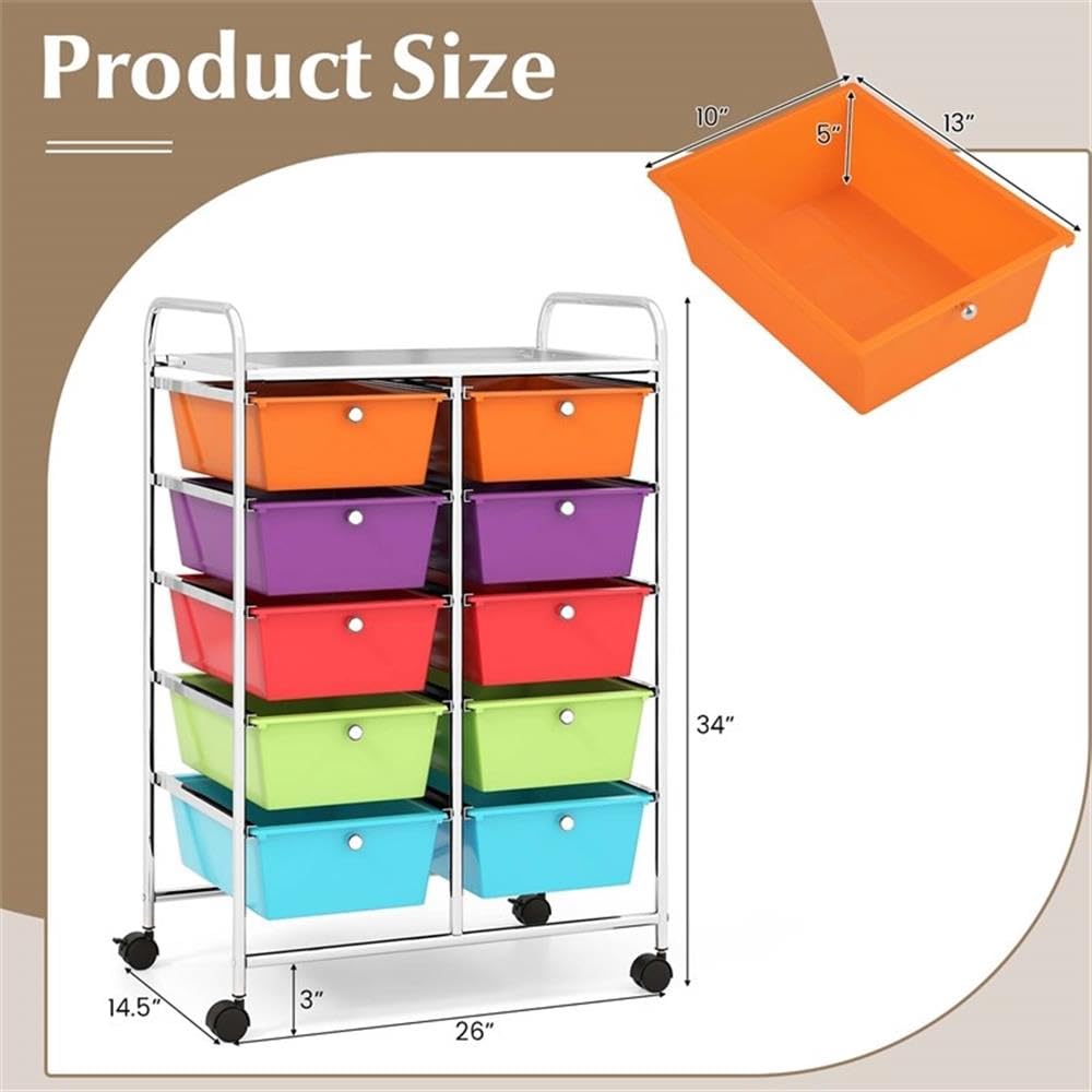 10 Drawer Plastic Storage Cart with Lockable Wheels T15201
