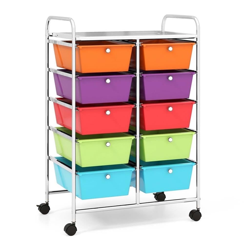 10 Drawer Plastic Storage Cart with Lockable Wheels T15201