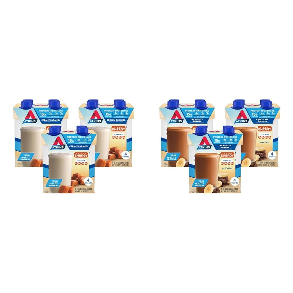 Creamy Caramel Protein Shake 4 Count and Chocolate Banana Protein Shake 12 Count T2308