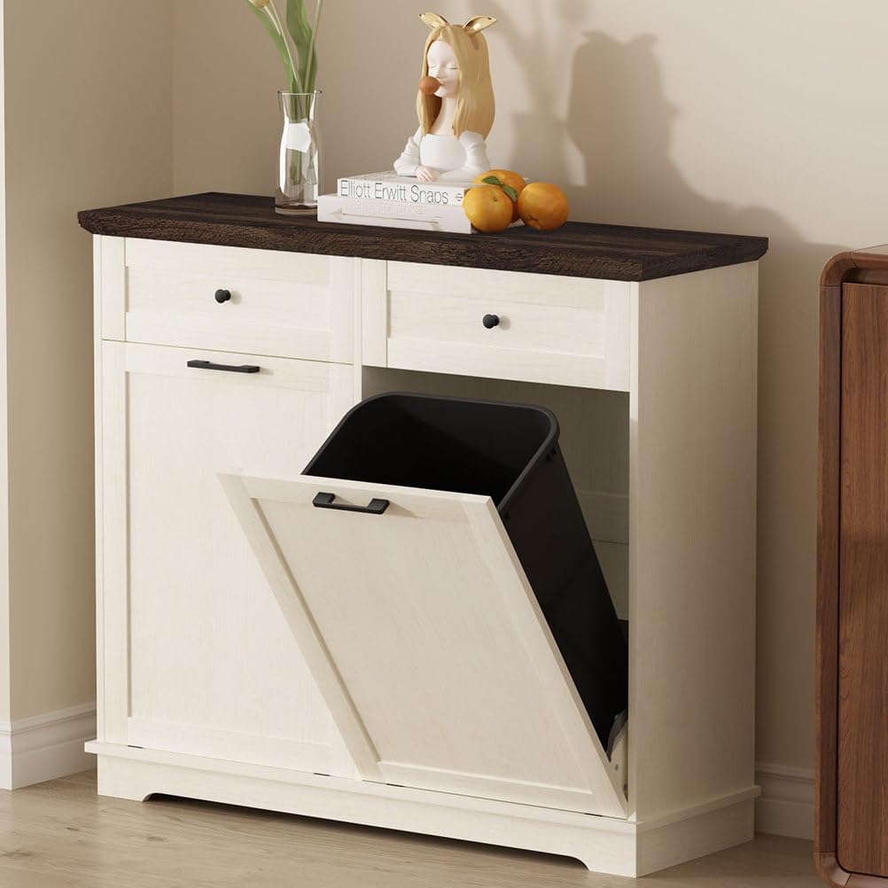 Double Tilt Out Trash Cabinet, Antique White Z7646