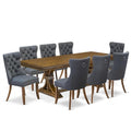 9-Piece Acacia Wood Dining Set with Gray Faux Leather Chairs O39173
