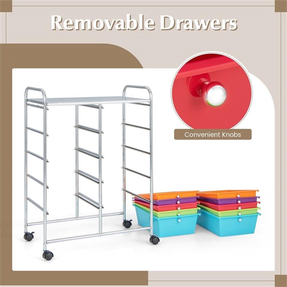 10 Drawer Plastic Storage Cart with Lockable Wheels T15201