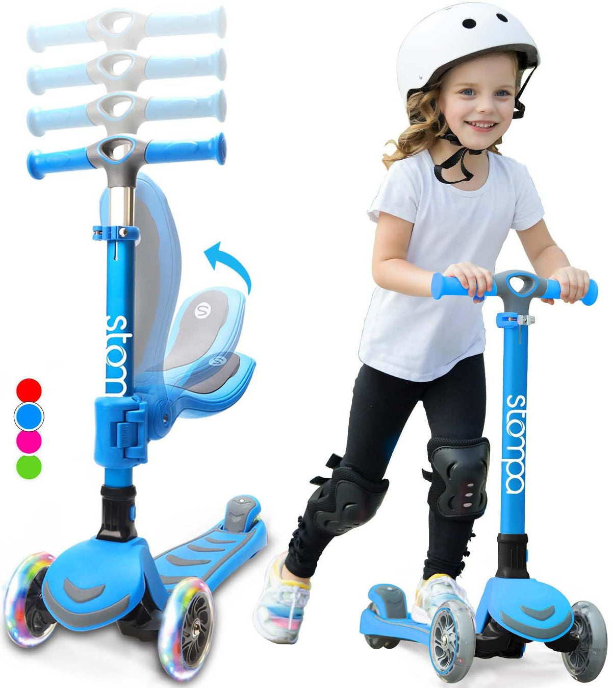 2-in-1 Light Up 3 Wheel Toddler Scooter with Seat H23686