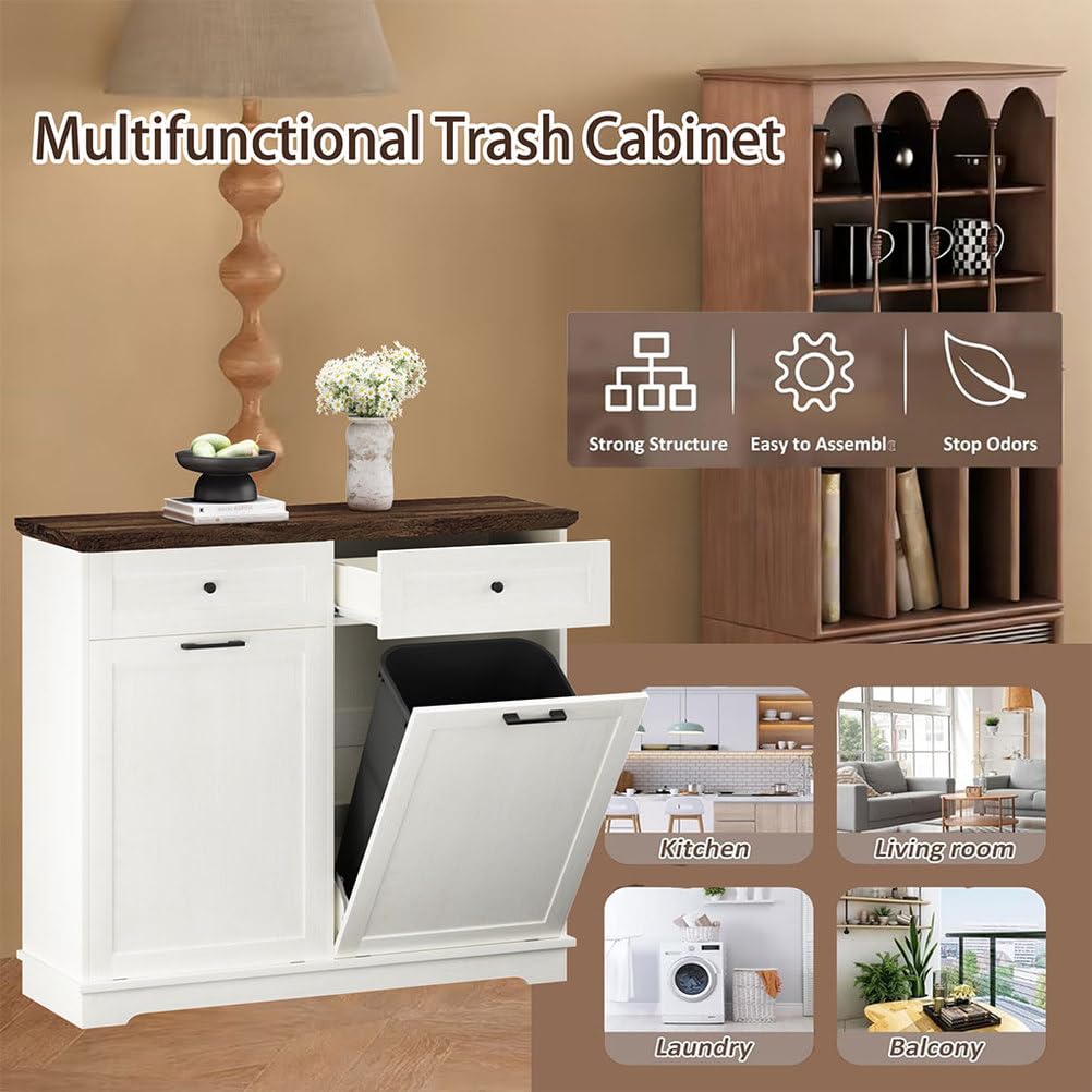 Double Tilt Out Trash Cabinet, Antique White Z7646
