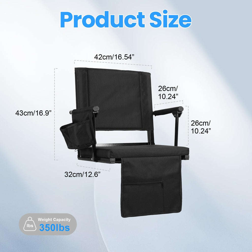 2 Pcs Folding Stadium Seat with Back Support & Cushion Black L25233