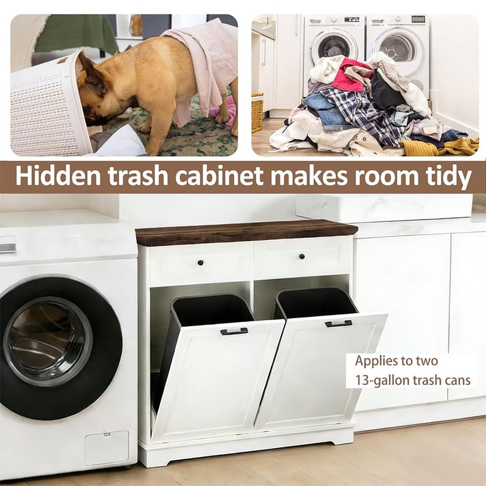 Double Tilt Out Trash Cabinet, Antique White Z7646