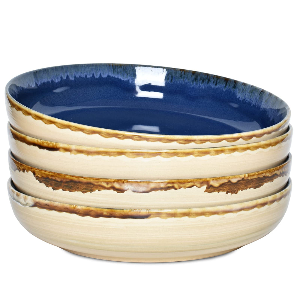 Large Stoneware Pasta Bowls, Set of 4, 40 Oz, Microwave and Dishwasher Safe X376965
