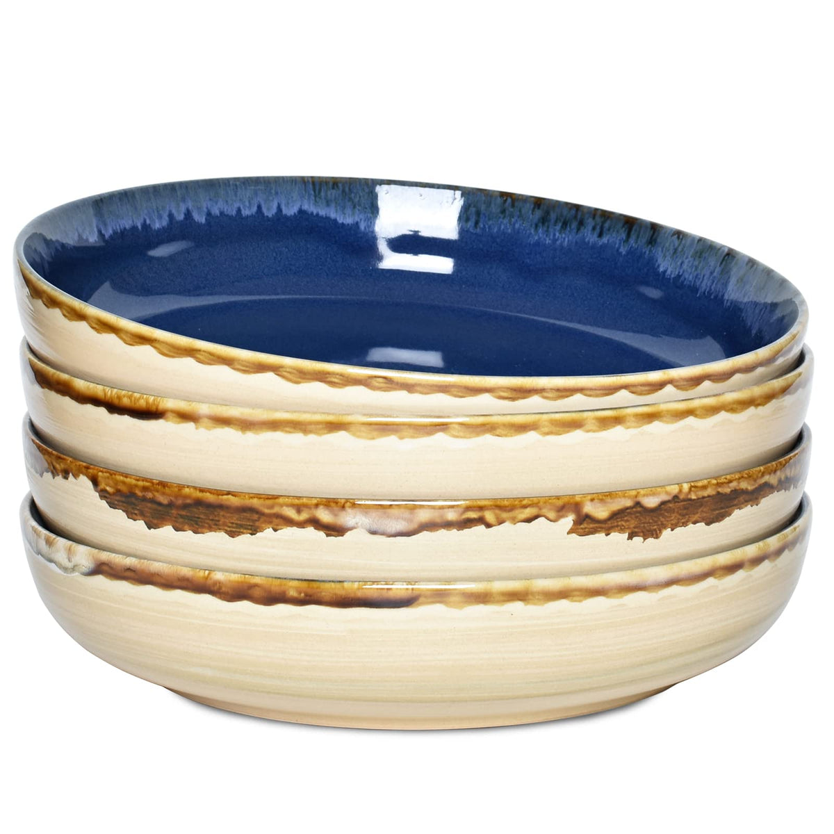 Large Stoneware Pasta Bowls, Set of 4, 40 Oz, Microwave and Dishwasher Safe X376965