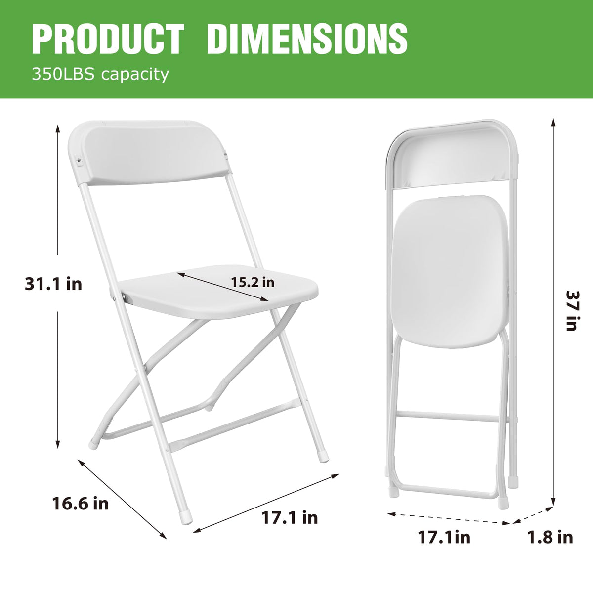 10 Pack White Plastic Folding Chair with Steel Frame N971