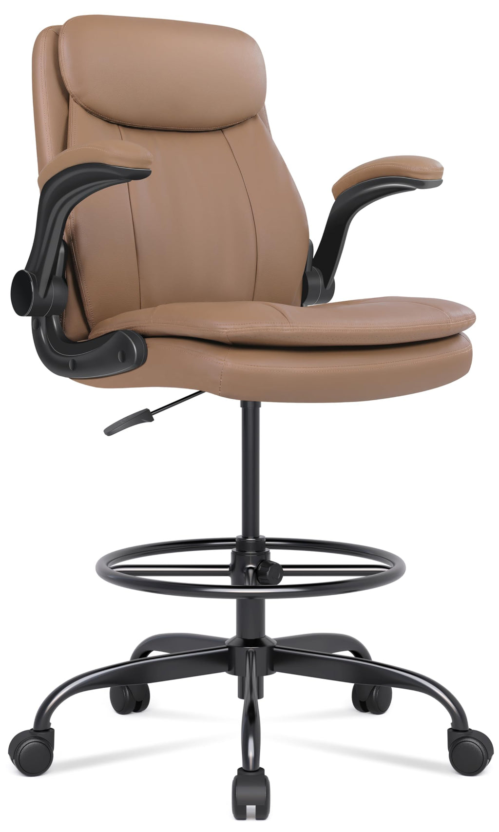 Leather Drafting Chair with Adjustable Height and Flip-up Armrest R4363