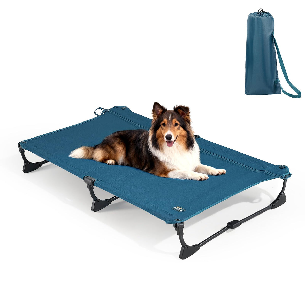 Large Elevated Dog Cot with Non-Slip Feet, Dark Blue Q46151