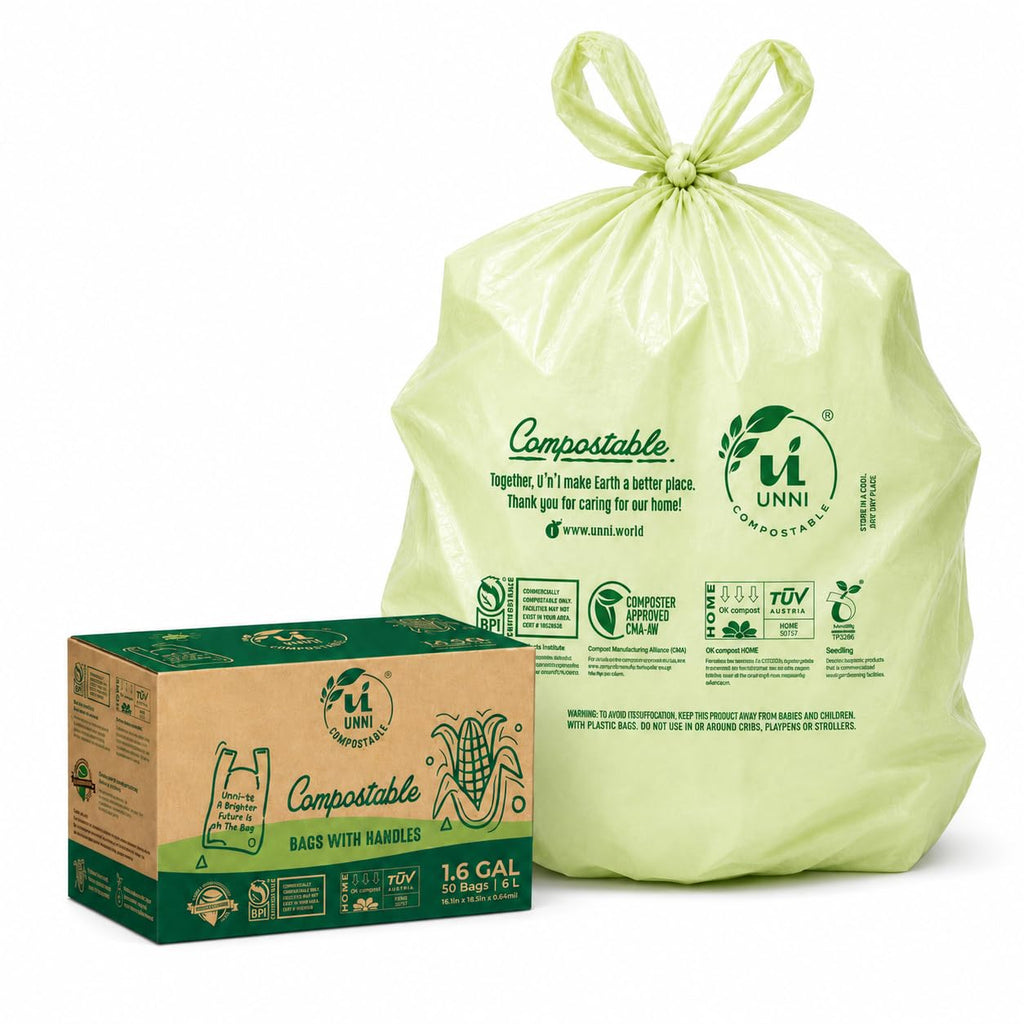 1.6 Gallon Compostable Bags with Easy-Tie Handles, 50 Count P816