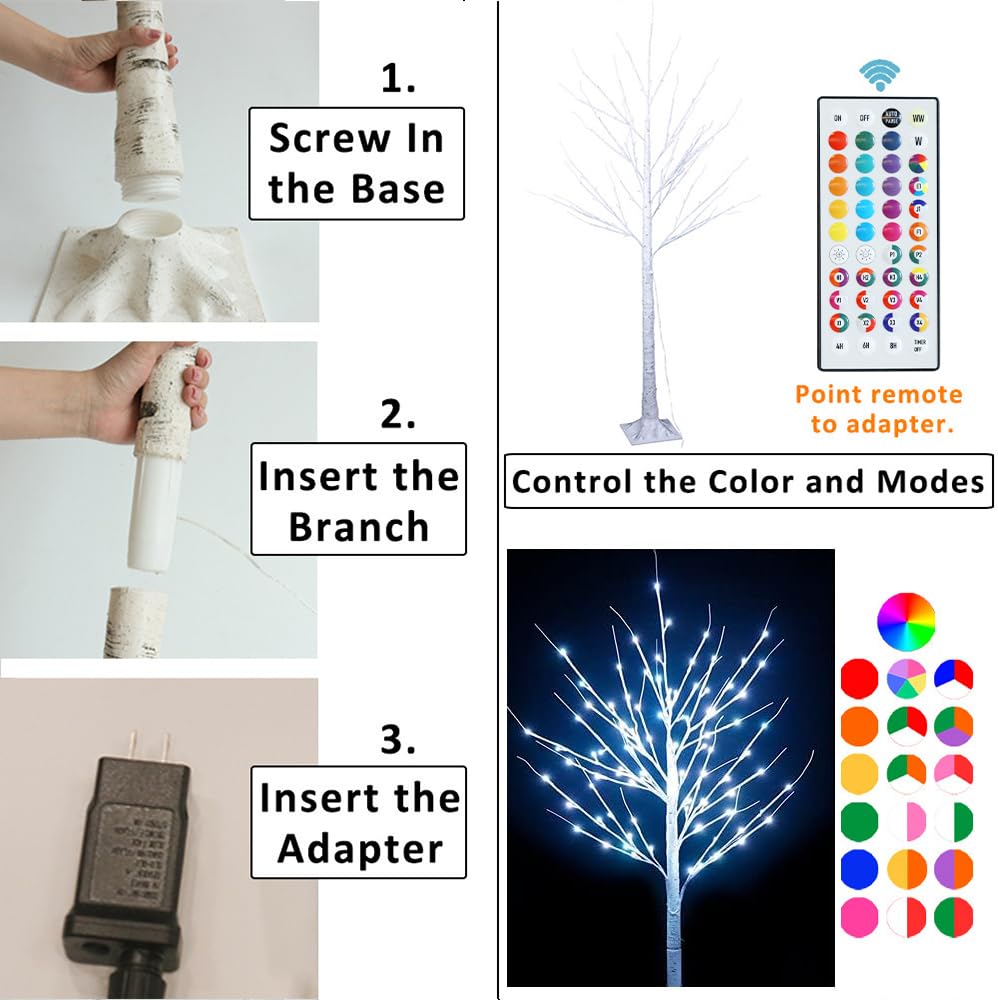 5 ft RGB Lighted Birch Tree U678