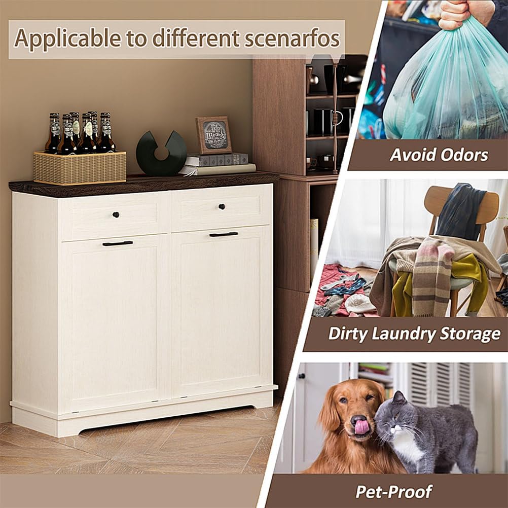 Double Tilt Out Trash Cabinet, Antique White Z7646