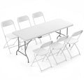 6 FT Folding Picnic Table with 6 Folding Chairs White G875