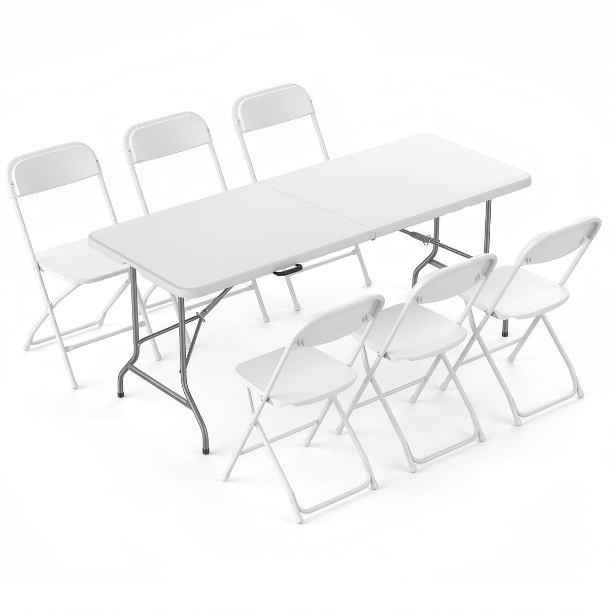 6 FT Folding Picnic Table with 6 Folding Chairs White G875