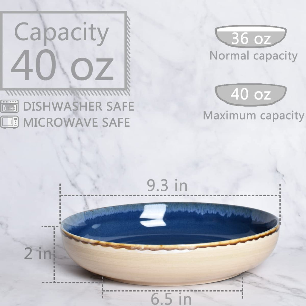Large Stoneware Pasta Bowls, Set of 4, 40 Oz, Microwave and Dishwasher Safe X376965