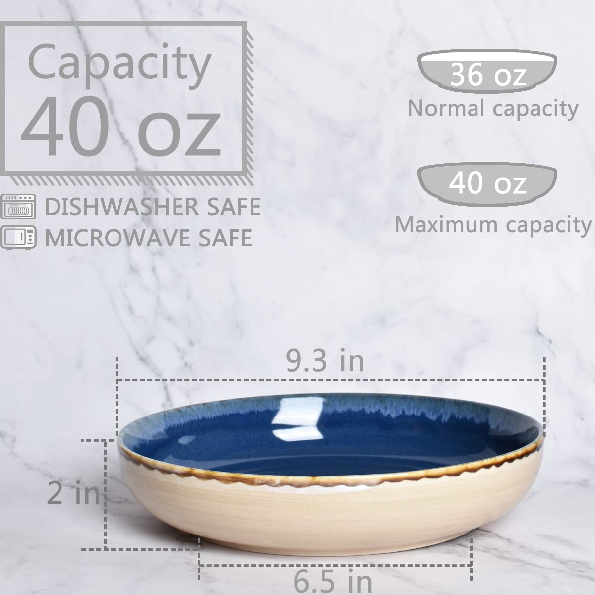 Large Stoneware Pasta Bowls, Set of 4, 40 Oz, Microwave and Dishwasher Safe X376965