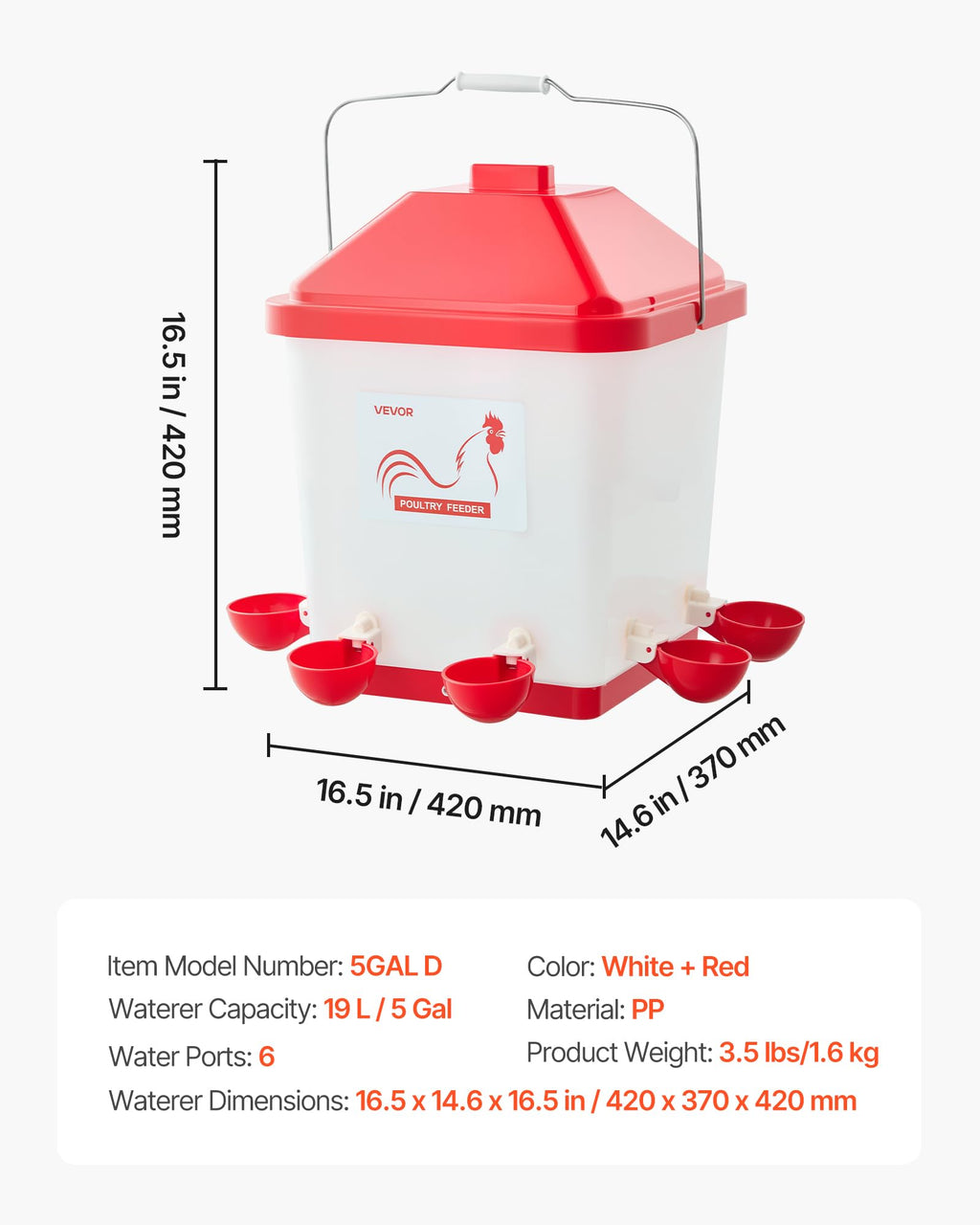 5 Gallon Automatic Chicken Waterer with 6 Water Ports B57645