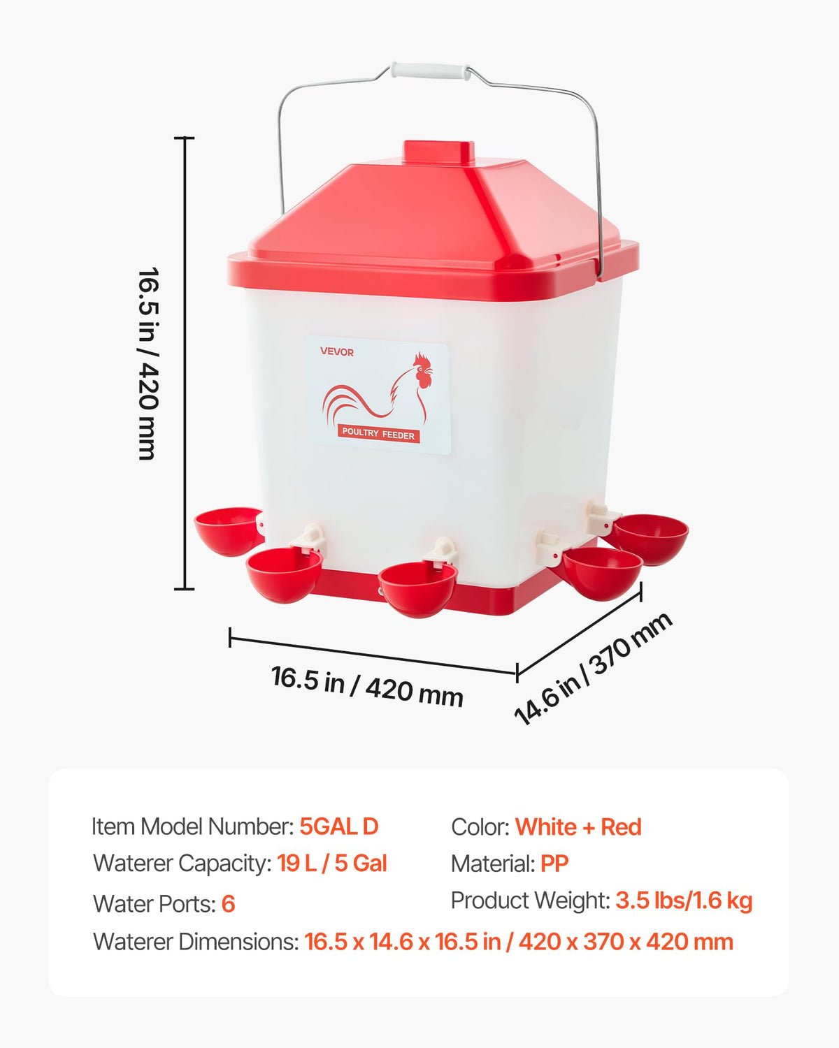 5 Gallon Automatic Chicken Waterer with 6 Water Ports B57645