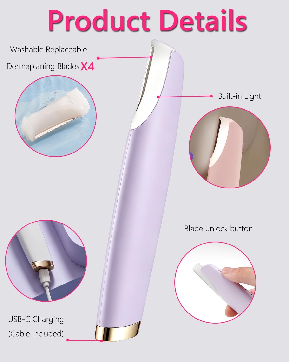 Sonic Facial Hair Remover with LED Light, 4 Replacement Blades G74840