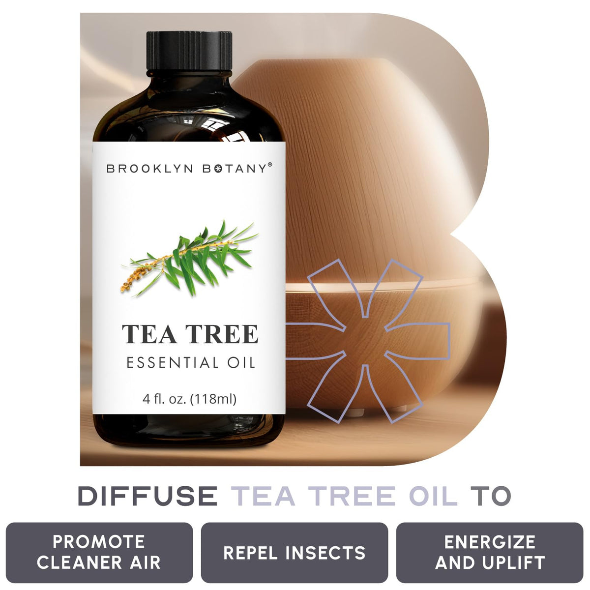 Lavender & Tea Tree Essential Oils 4 Fl Oz Pack of 2 Y5991