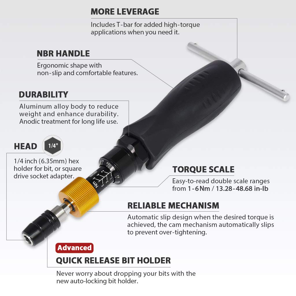 Precision Certified Torque Screwdriver 1-6 Nm with 1/4 Inch Hex Bit Holder F706673