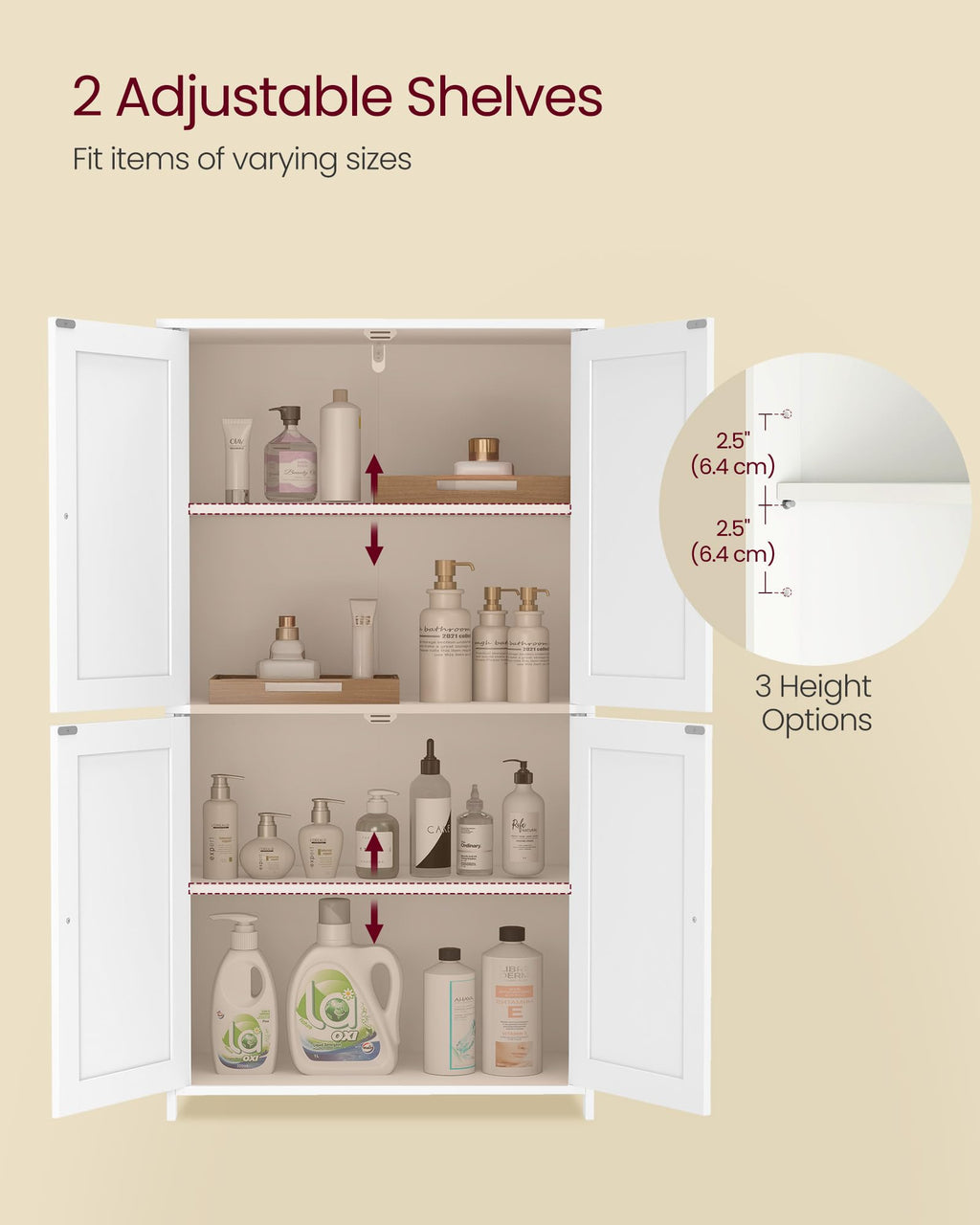 Floor Storage Cabinet with 2 Adjustable Shelves and 4 Doors J69116
