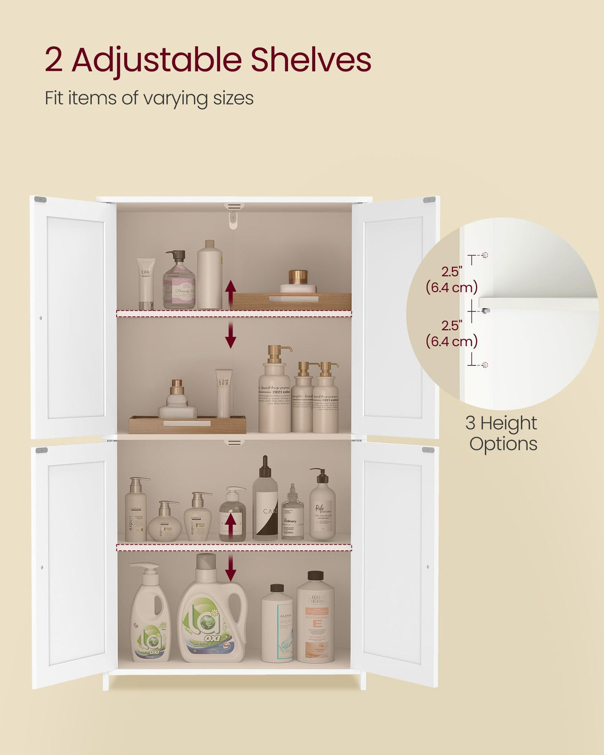 Floor Storage Cabinet with 2 Adjustable Shelves and 4 Doors J69116