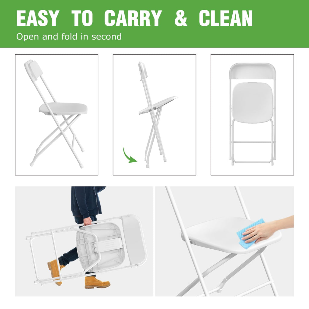 10 Pack White Plastic Folding Chair with Steel Frame N971