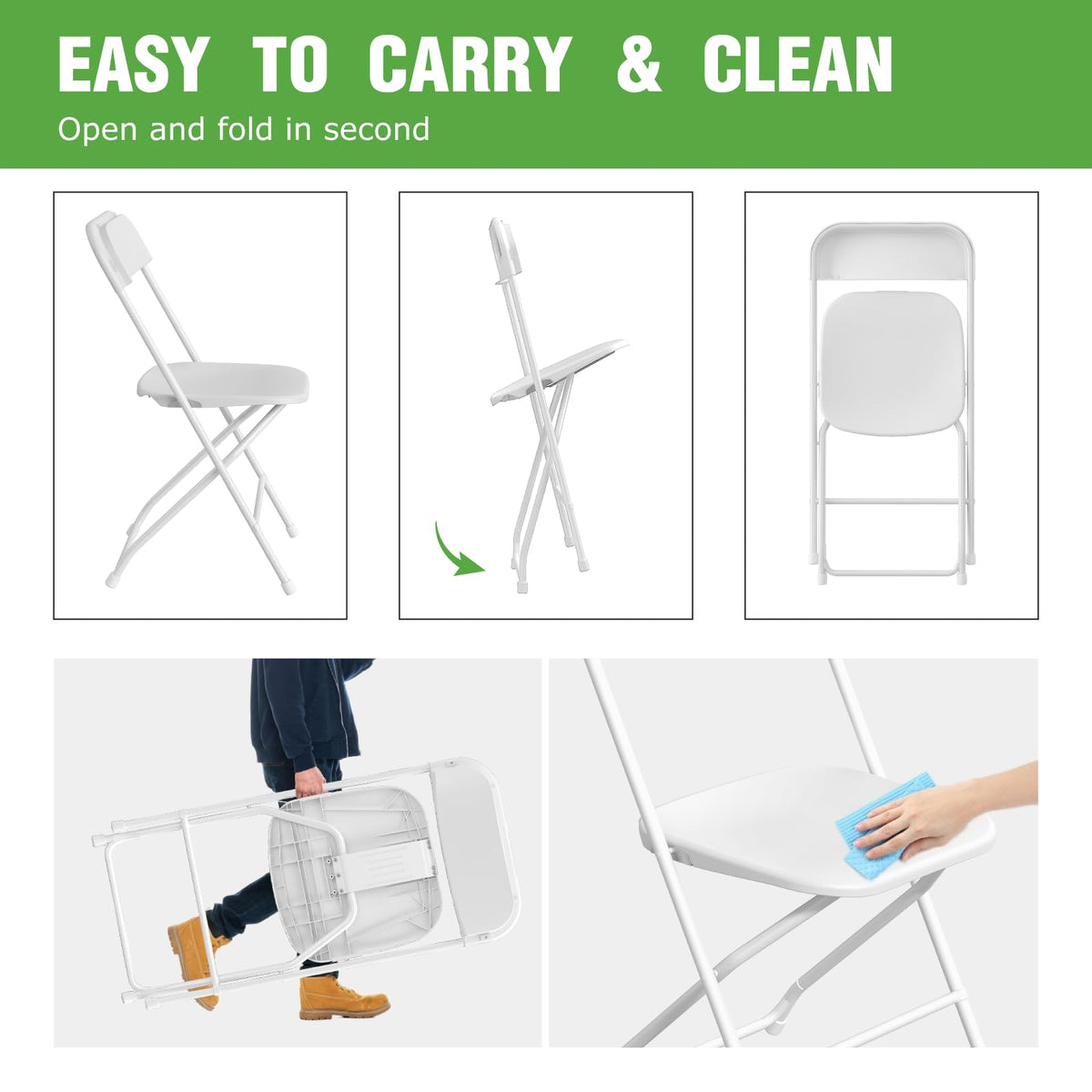 10 Pack White Plastic Folding Chair with Steel Frame N971