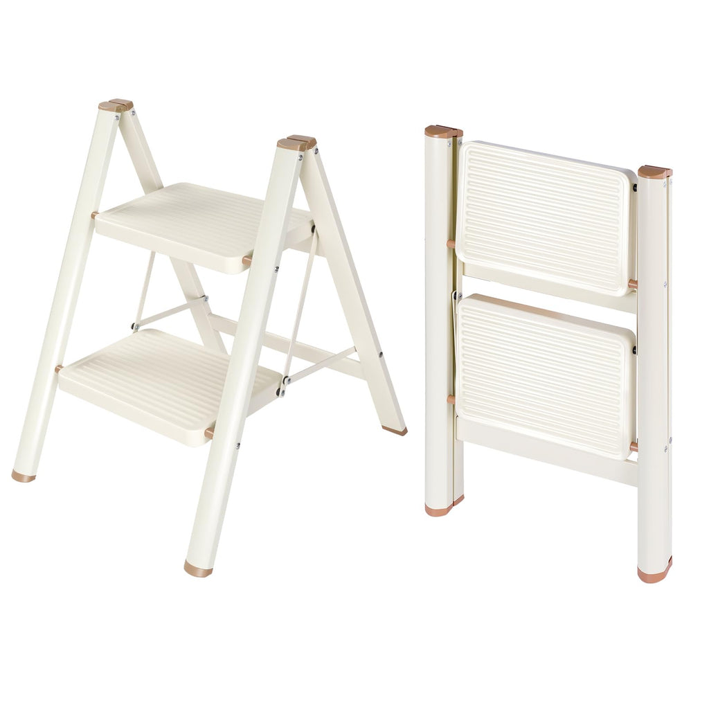 2 Step Ladder Folding Step Stool with Anti-Slip Pedal 330LBS Capacity Cream White G235859