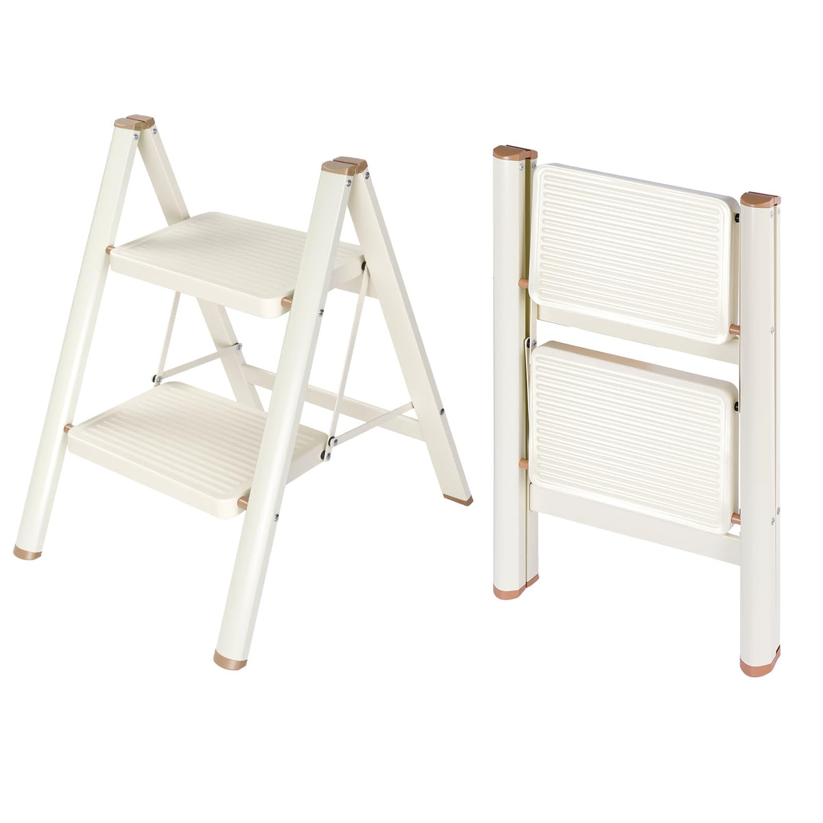2 Step Ladder Folding Step Stool with Anti-Slip Pedal 330LBS Capacity Cream White G235859