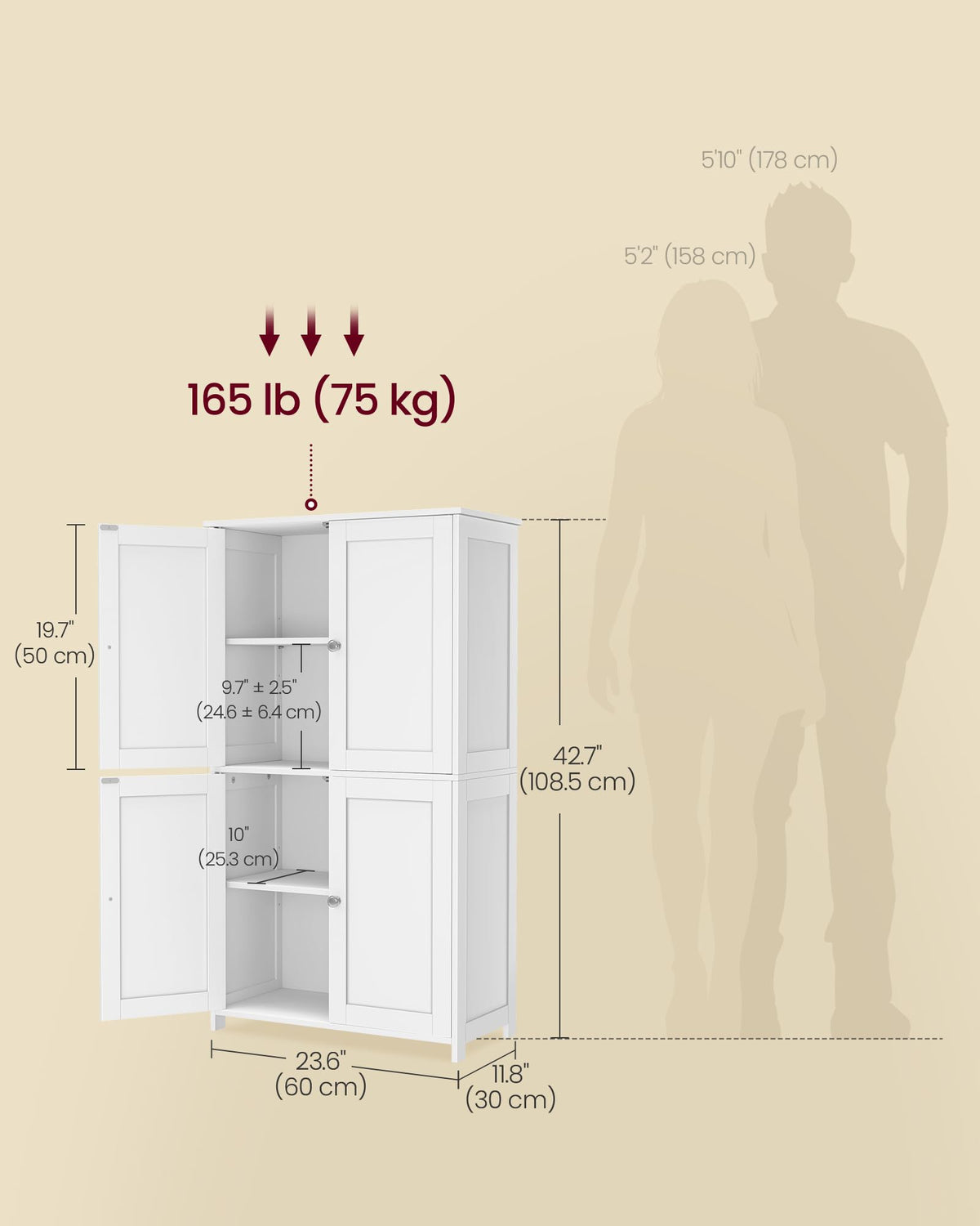 Floor Storage Cabinet with 2 Adjustable Shelves and 4 Doors J69116