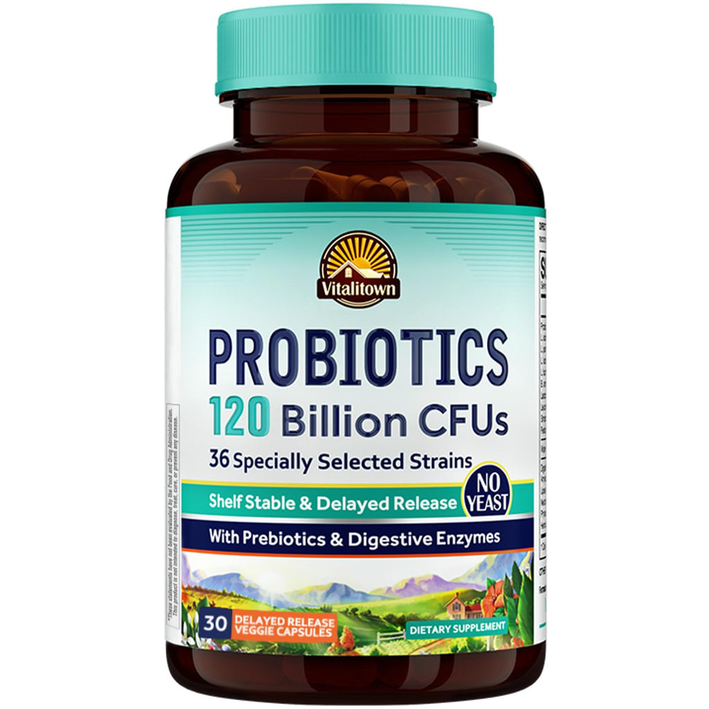 Probiotics 120 Billion CFUs 36 Strains with Prebiotics & Digestive Enzymes 30 Veg Caps D3812