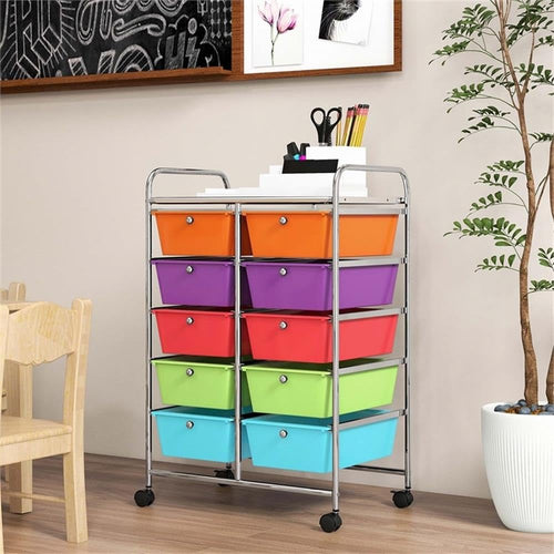 10 Drawer Plastic Storage Cart with Lockable Wheels T15201