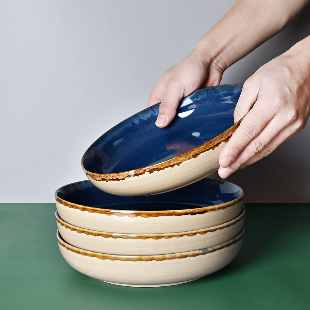 Large Stoneware Pasta Bowls, Set of 4, 40 Oz, Microwave and Dishwasher Safe X376965