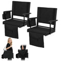 2 Pcs Folding Stadium Seat with Back Support & Cushion Black L25233