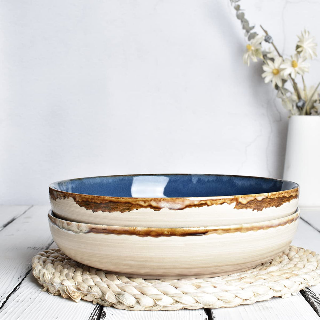 Large Stoneware Pasta Bowls, Set of 4, 40 Oz, Microwave and Dishwasher Safe X376965