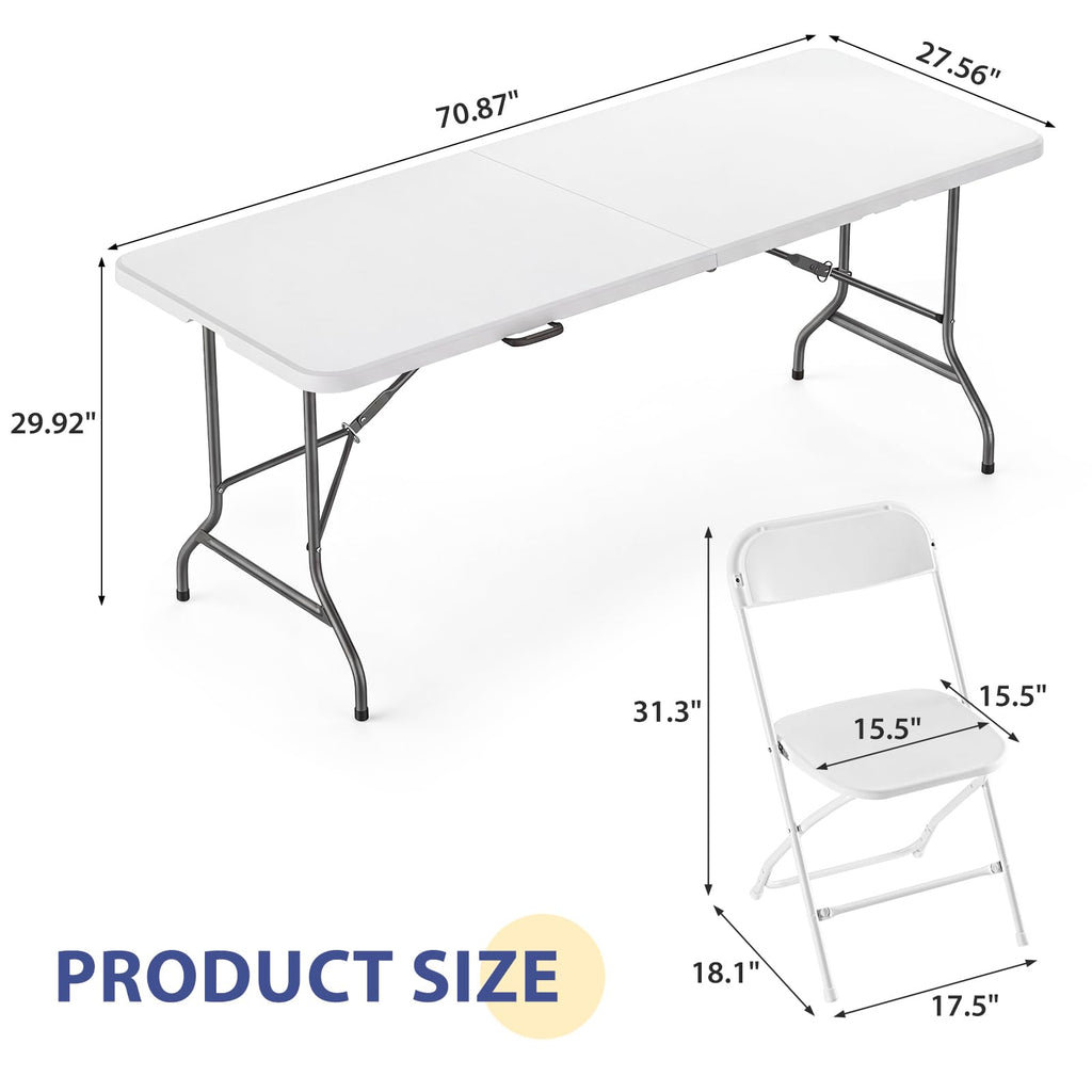 6 FT Folding Picnic Table with 6 Folding Chairs White G875