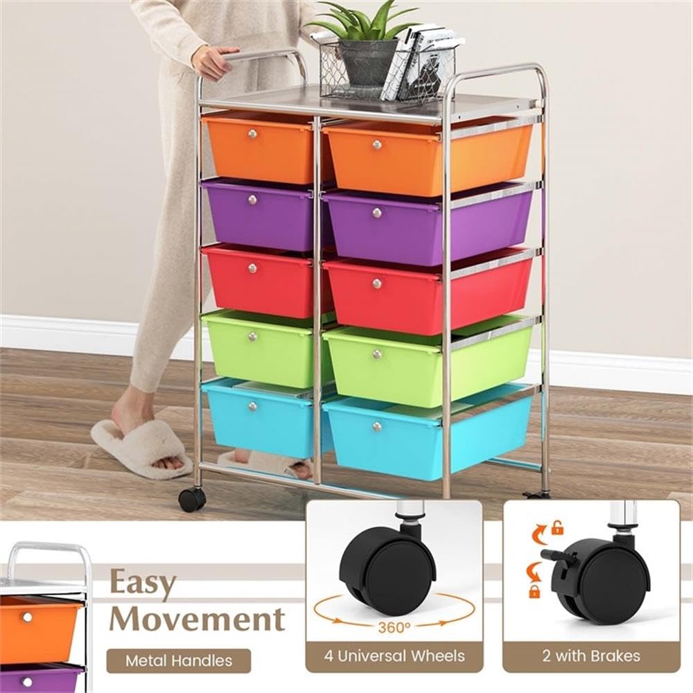 10 Drawer Plastic Storage Cart with Lockable Wheels T15201