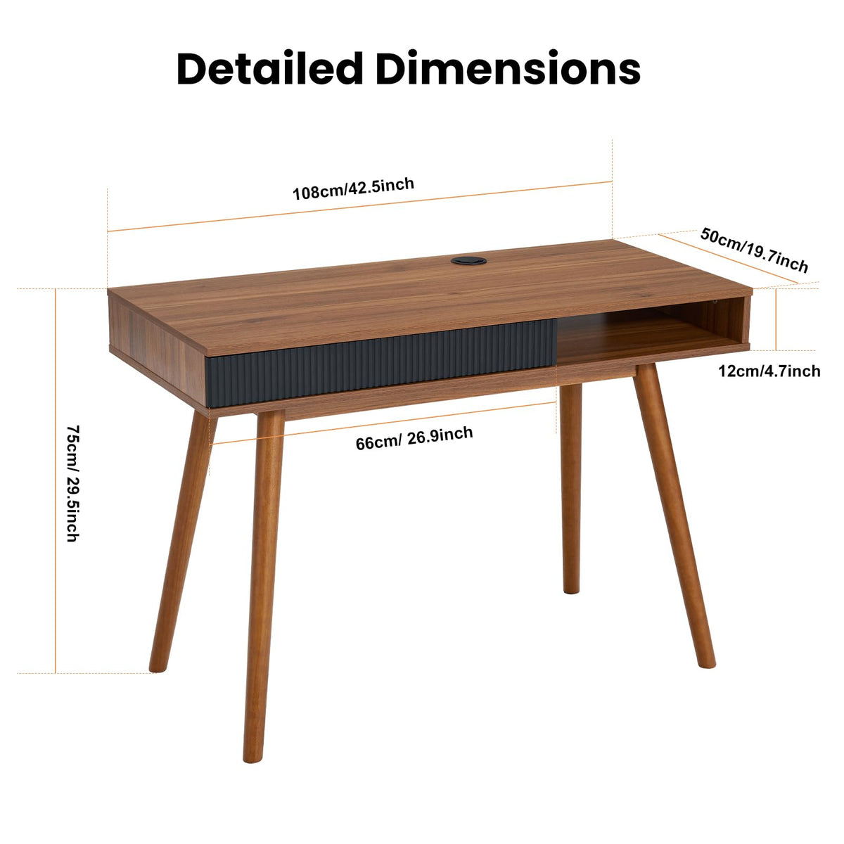 Walnut Wood Desk with Drawer K6494