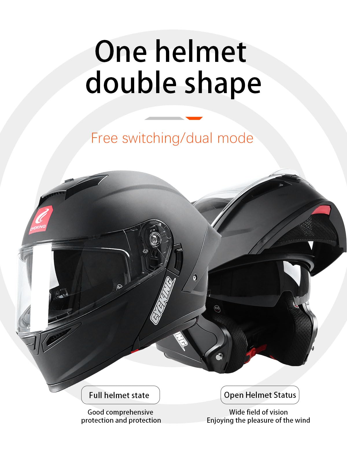 Modular Flip Up Full Face Motorcycle Helmet with Dual Visor M1054