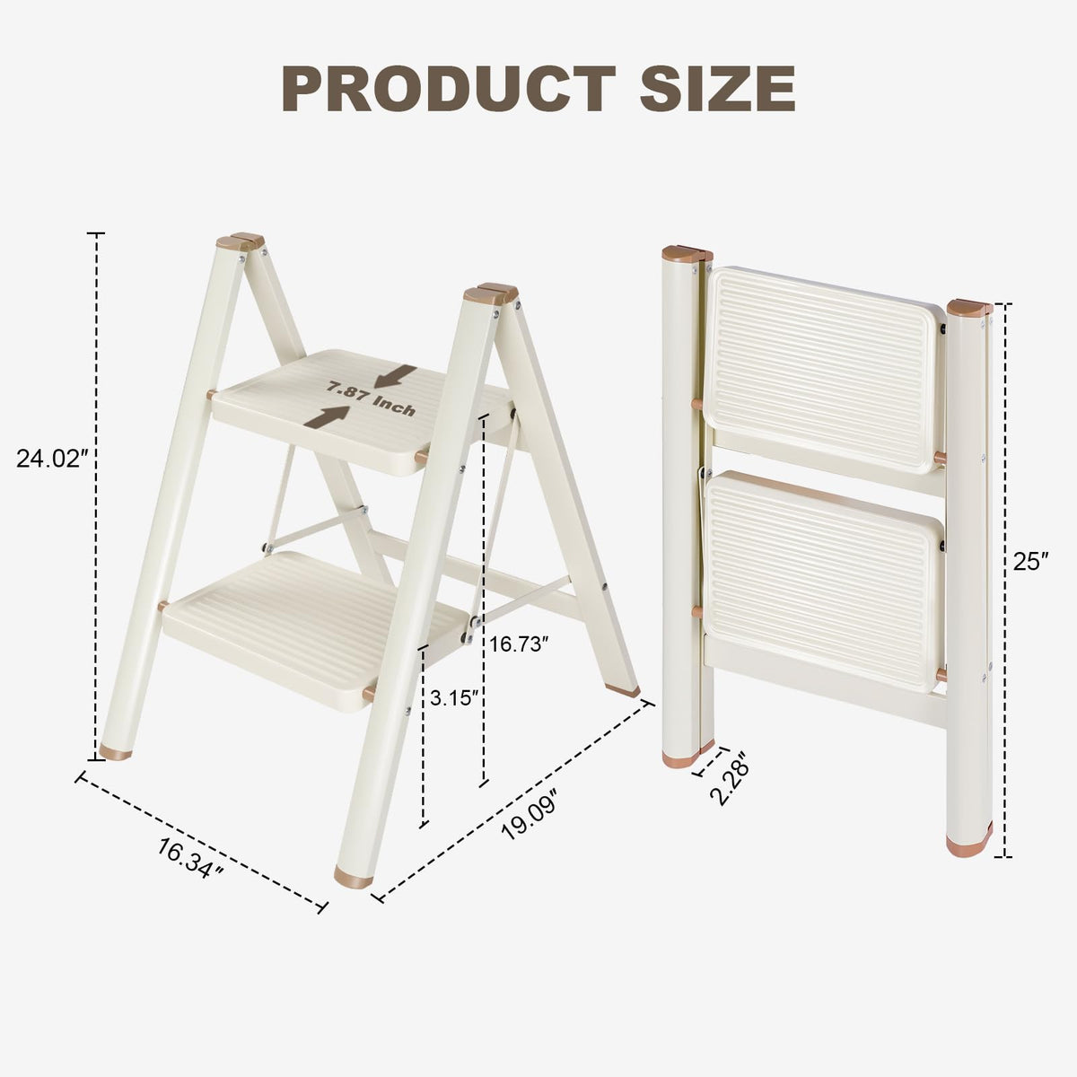 2 Step Ladder Folding Step Stool with Anti-Slip Pedal 330LBS Capacity Cream White G235859