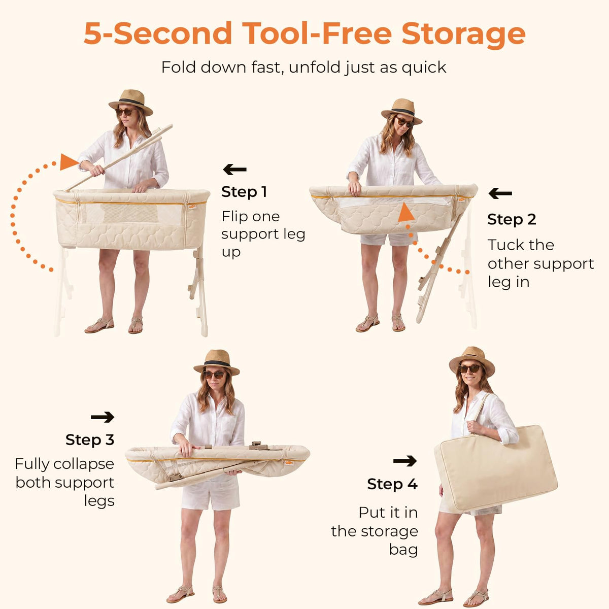 Beige 3-in-1 Foldable Baby Bassinet with Wheels F33314