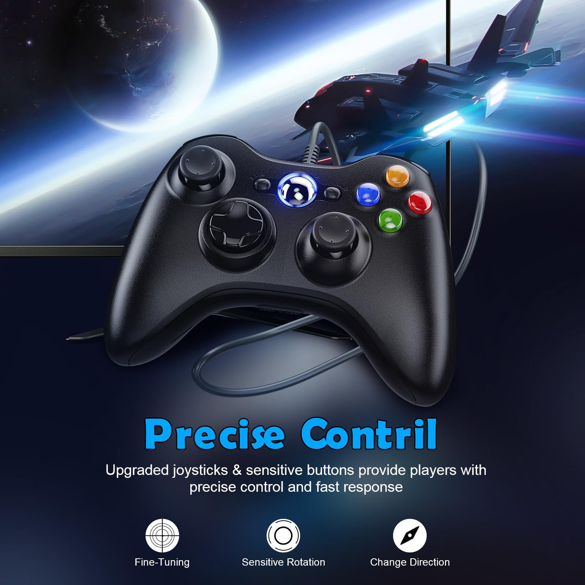 10ft Wired Controller with Upgraded Joystick, Double Shock, 2.5mm Audio Jack - 2 Pack B3359