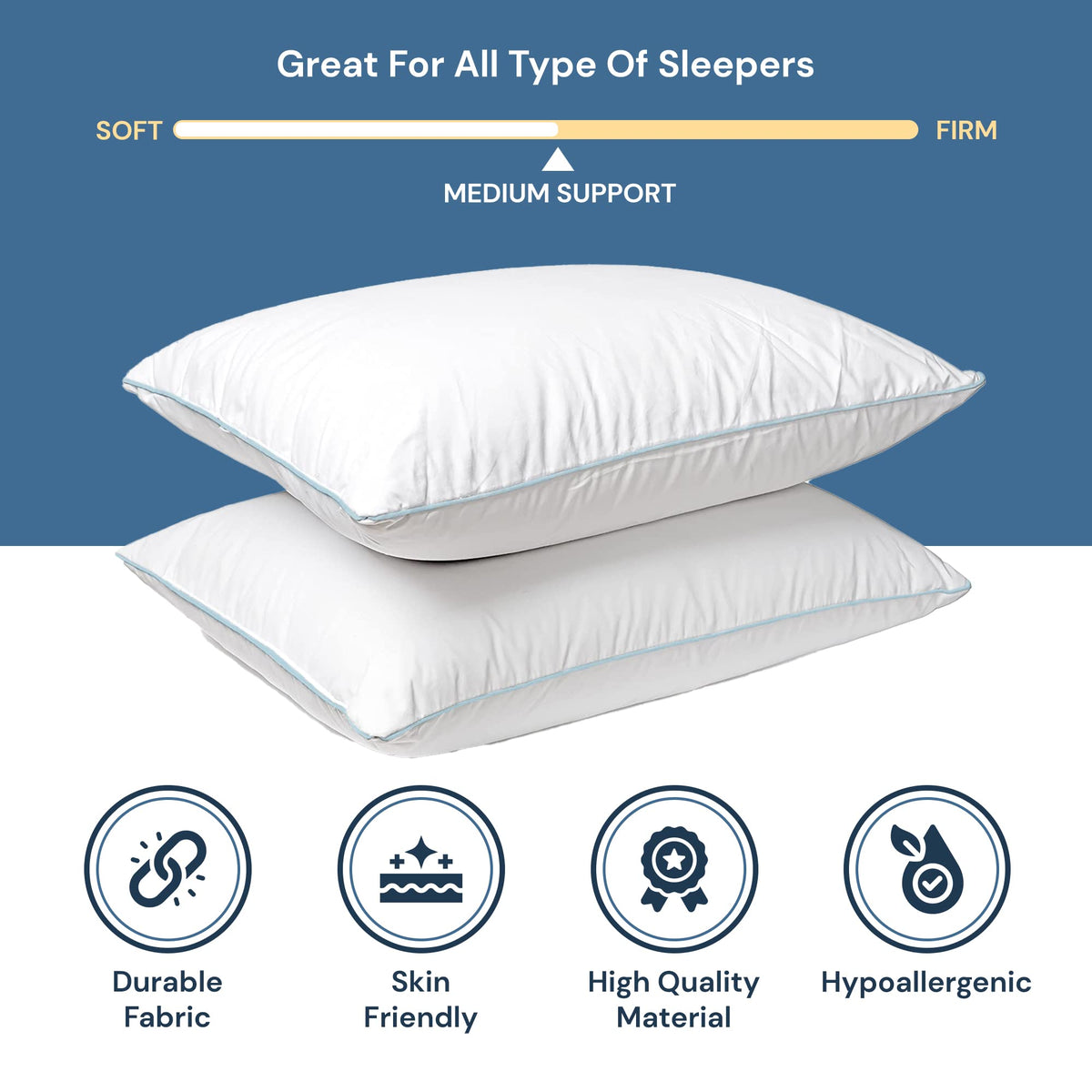 Blue King Size Down Alternative Cotton Pillows 2 Pack M5638