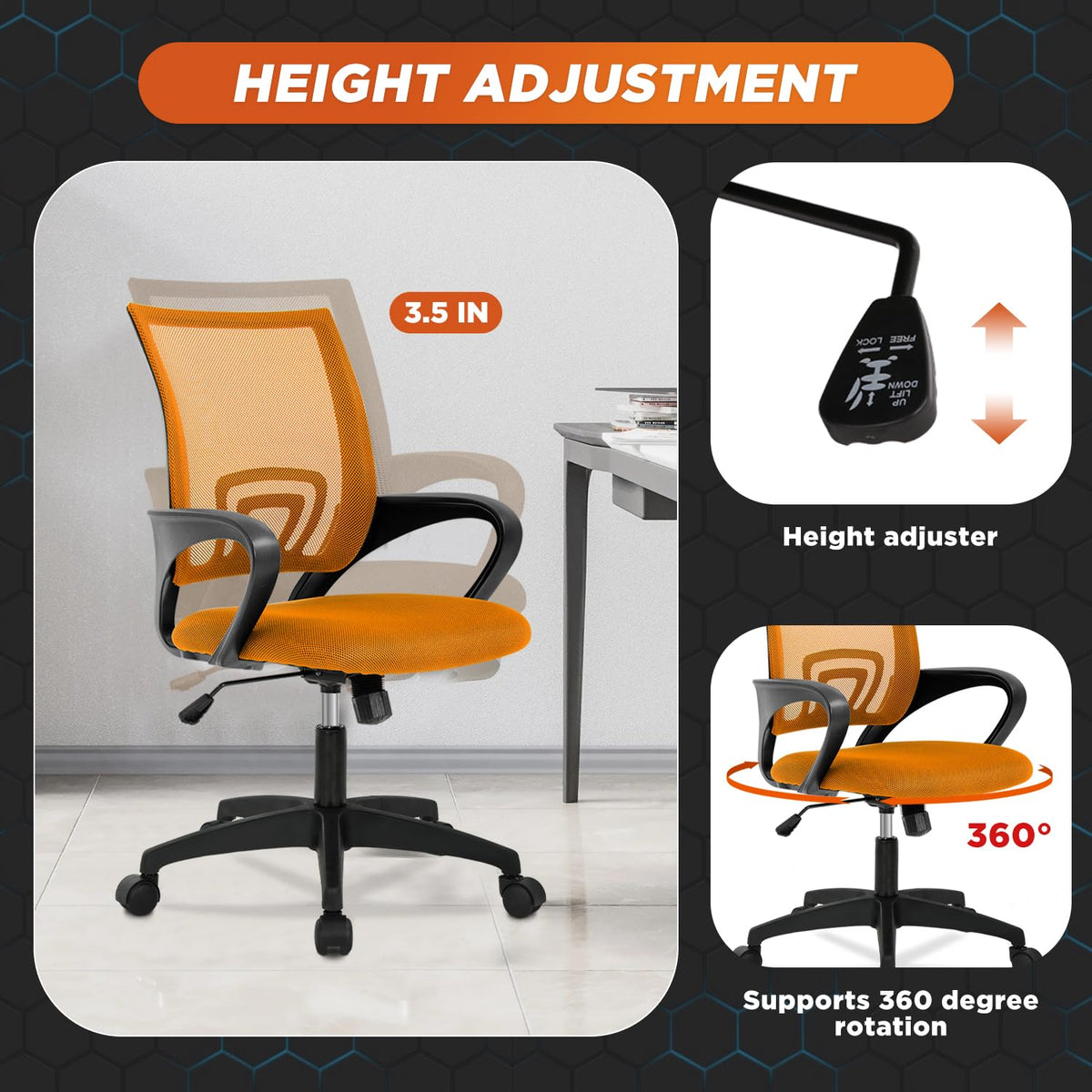 Orange Mesh Ergonomic Office Chair with Lumbar Support Q21260